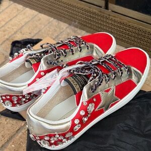Vintage Havana Red and Gold Embellished Sneakers
